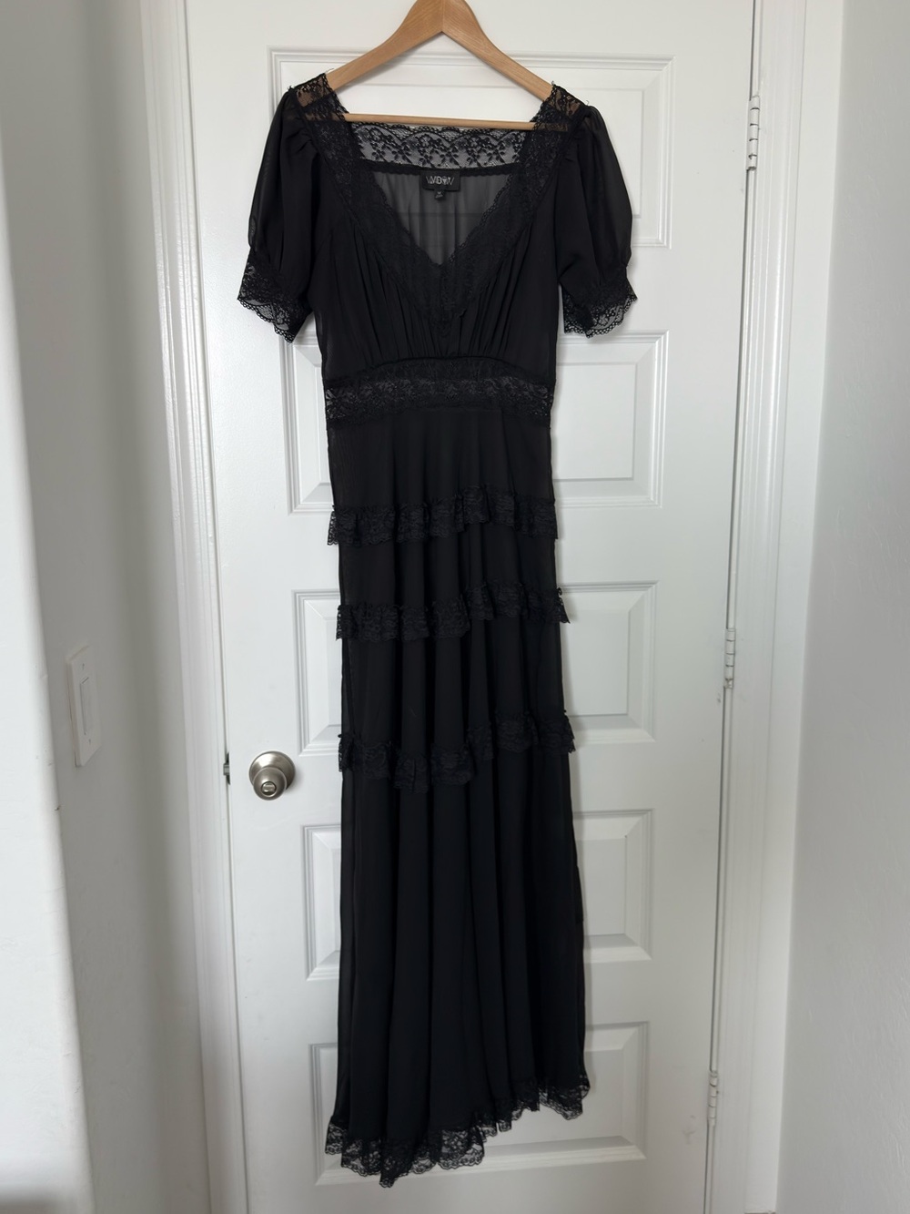 Dolls Kill Widow Perpetual Night Maxi Dress Medium Black Sheer Lace Goth Romance - Picture 2 of 10